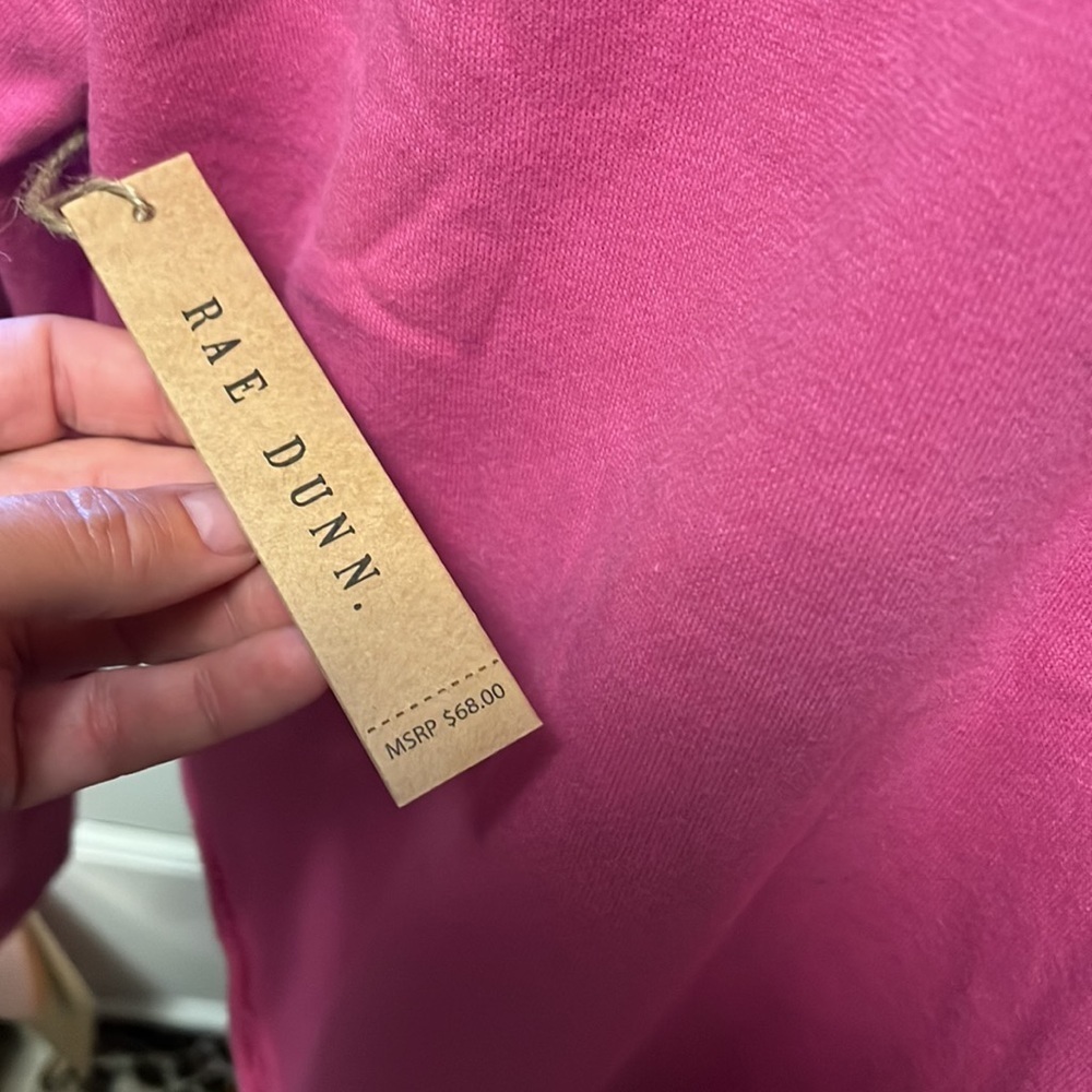 Rae Dunn bright pink crew neck sweatshirt with cutout detailing on sleeves, new - Picture 7 of 11